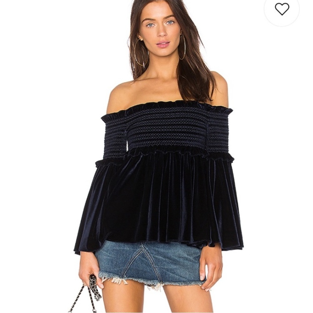 Petersyn Off The Shoulder Blue Velvet Top Size Medium - Picture 1 of 11